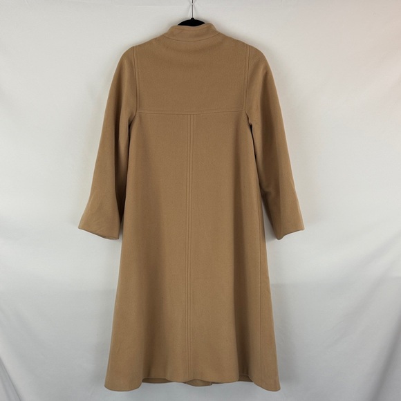Vintage Elegant Tan Long 100% Wool Coat Old Money Fits like a small w/ scarf - Picture 12 of 16